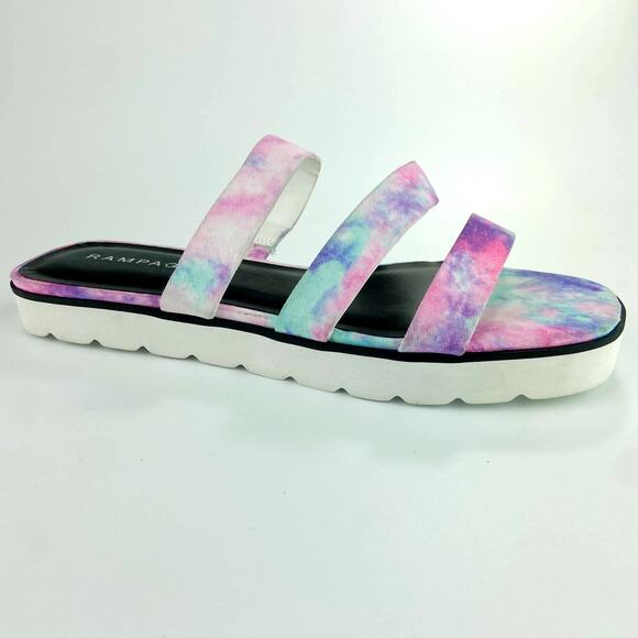 Rampage Ally Strappy Slide Sandals Size 8 Pink Purple Tie Dye Flatform Open Toe - Picture 1 of 10
